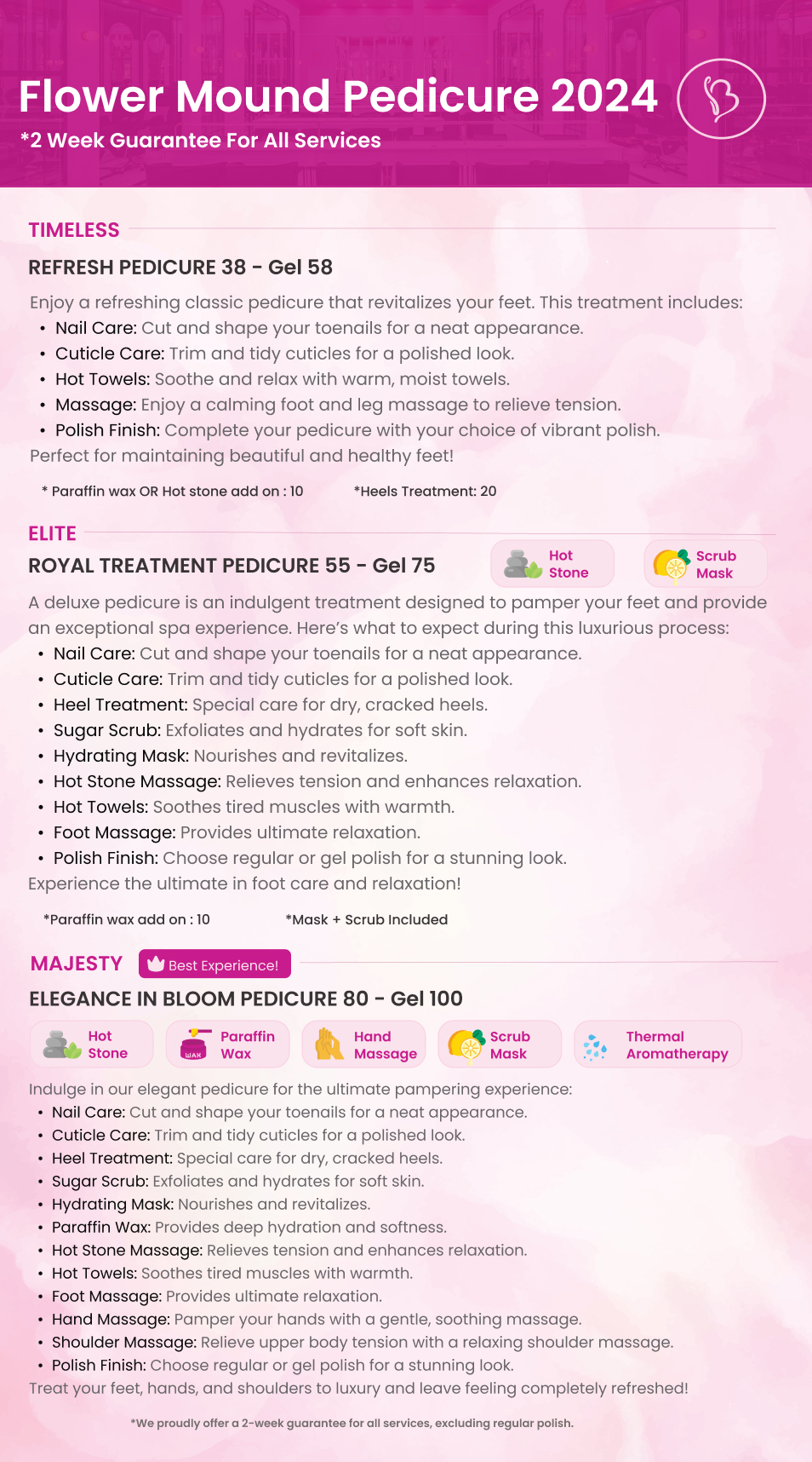Menu of Services in nail salon lubbock